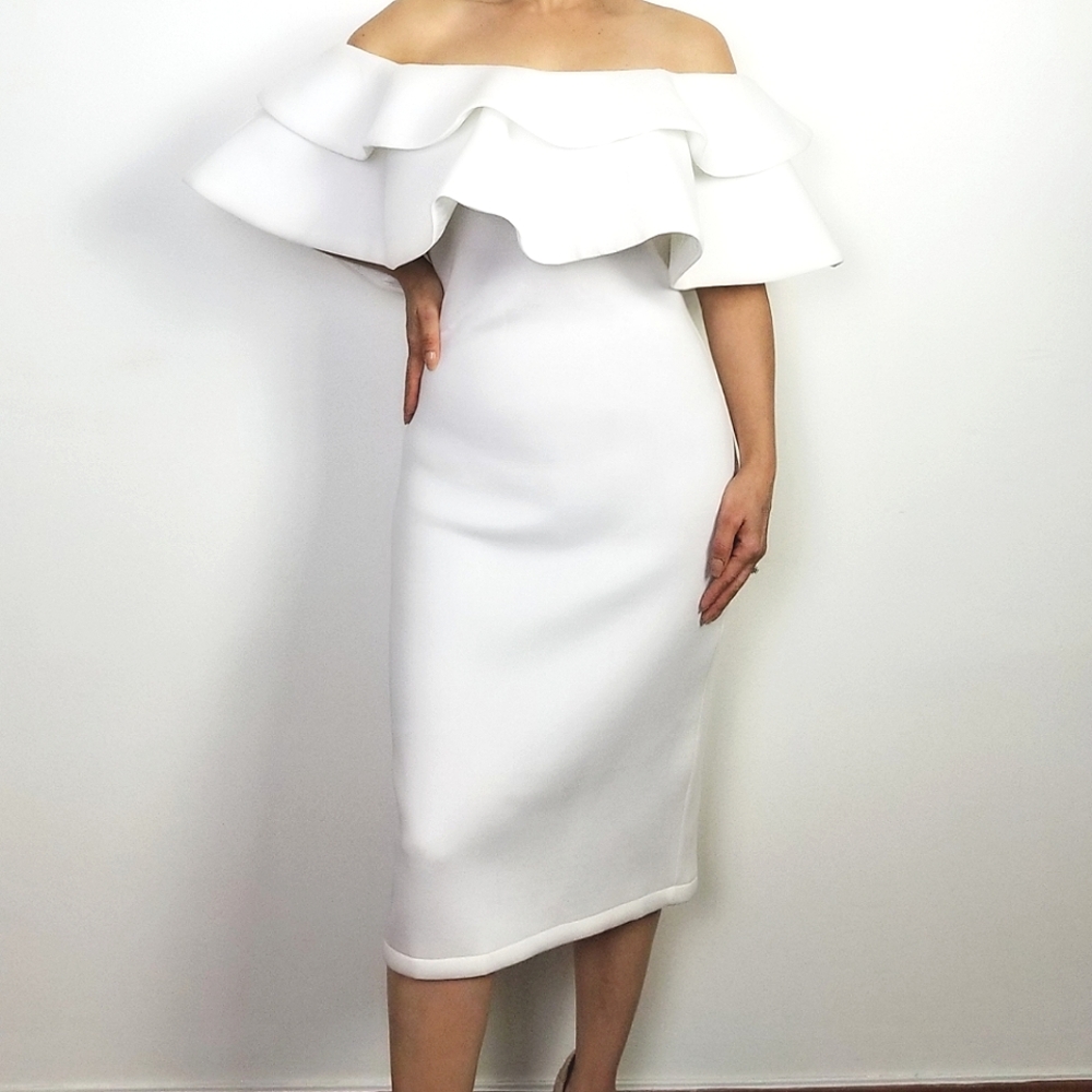 Ruffle Off-the-Shoulder Sheath Dress